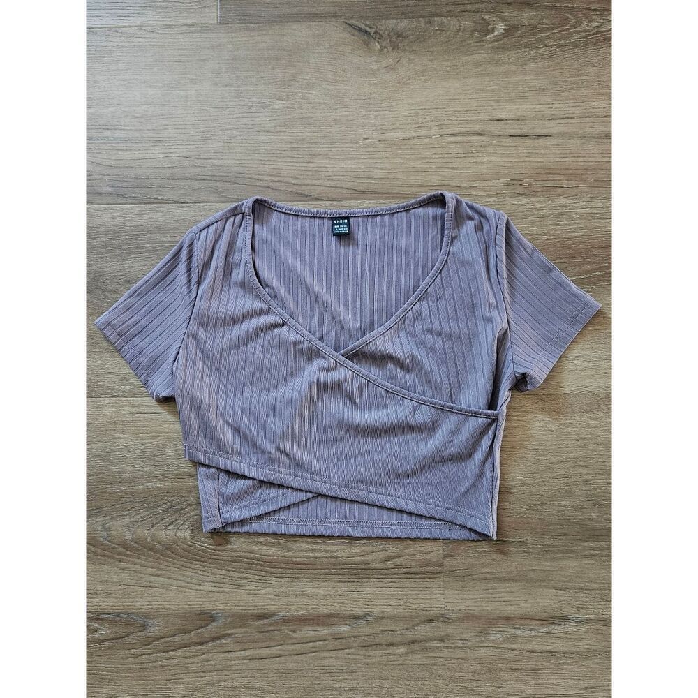 SHEIN Lavendar Ribbed Wrap Crop Top Size L